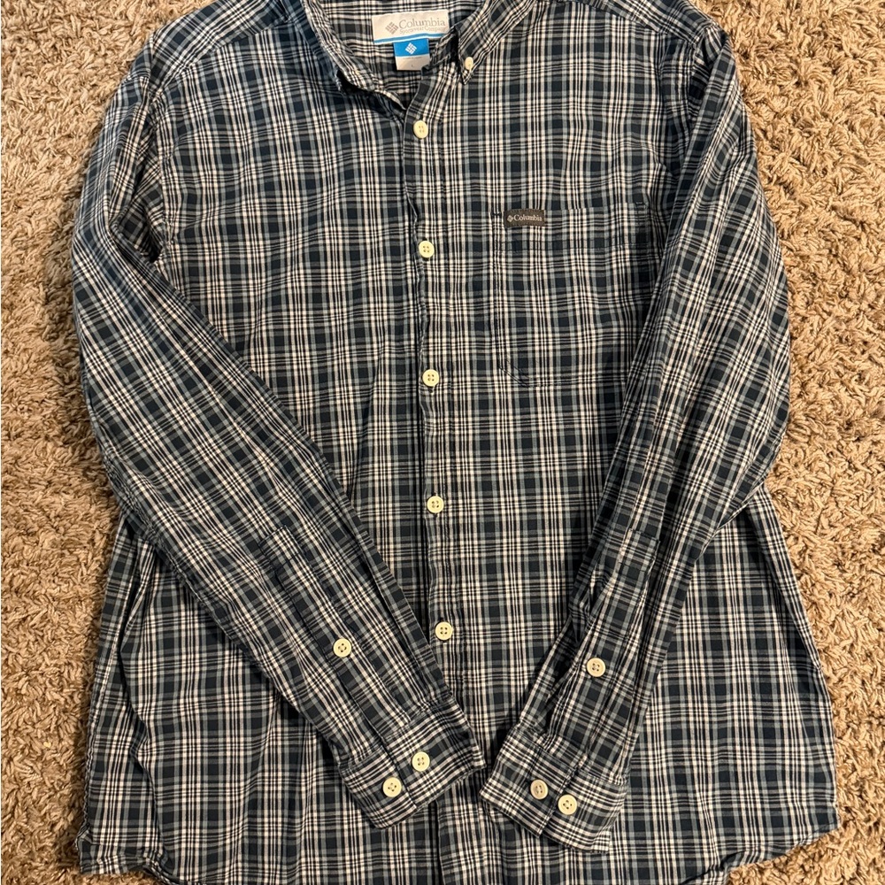 Columbia Navy Checkered Button Down Shirt